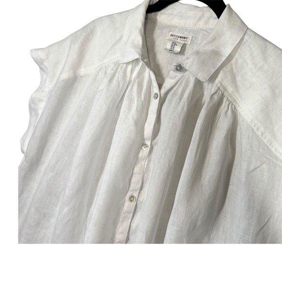 Artisan Ny Tops - Artisan NY 100% Linen Short Sleeve Shirt Women's M White Beach Lagenlook Capsule